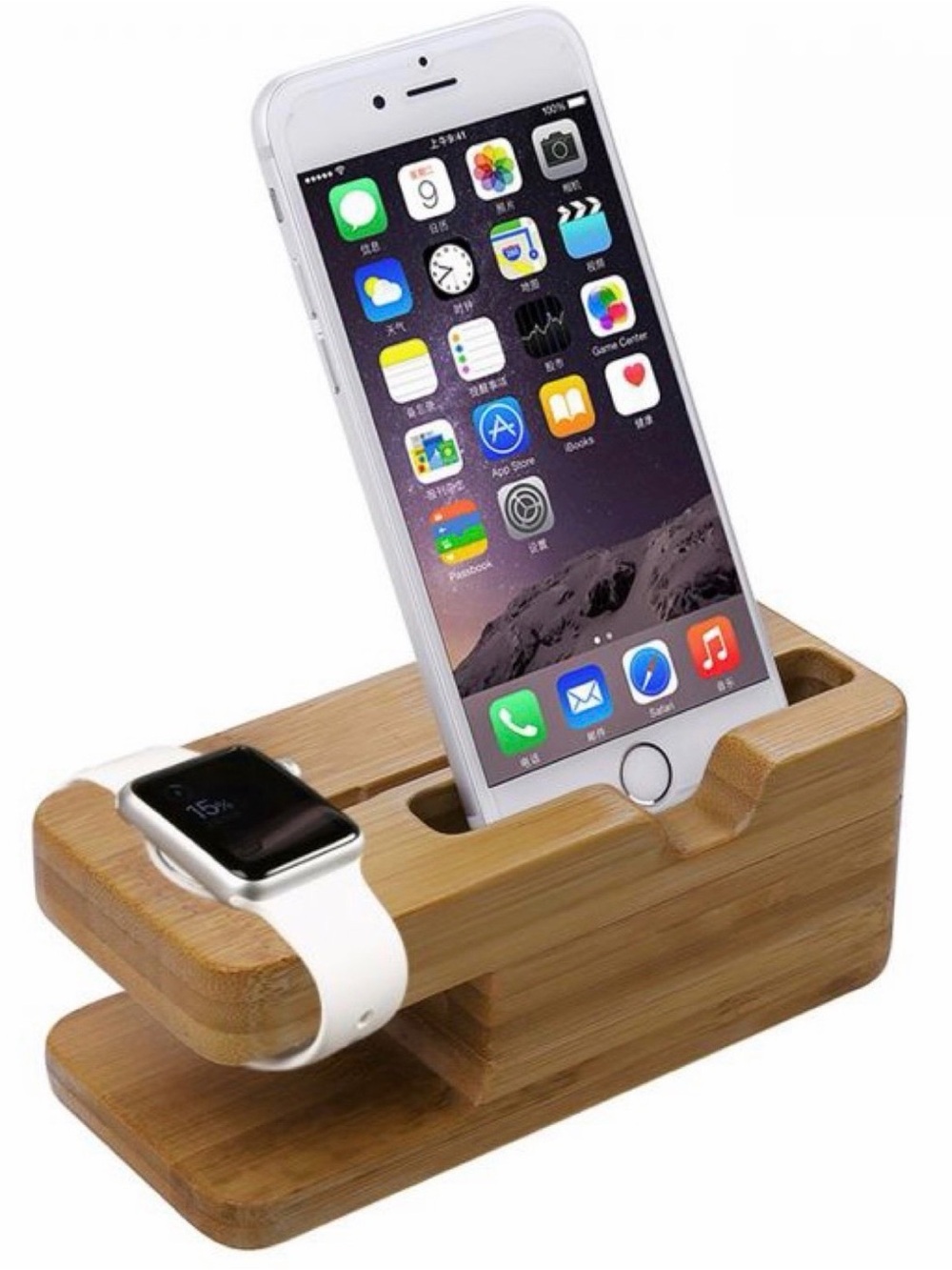 2 Wooden Bamboo Phone and Watch Charging Stands
